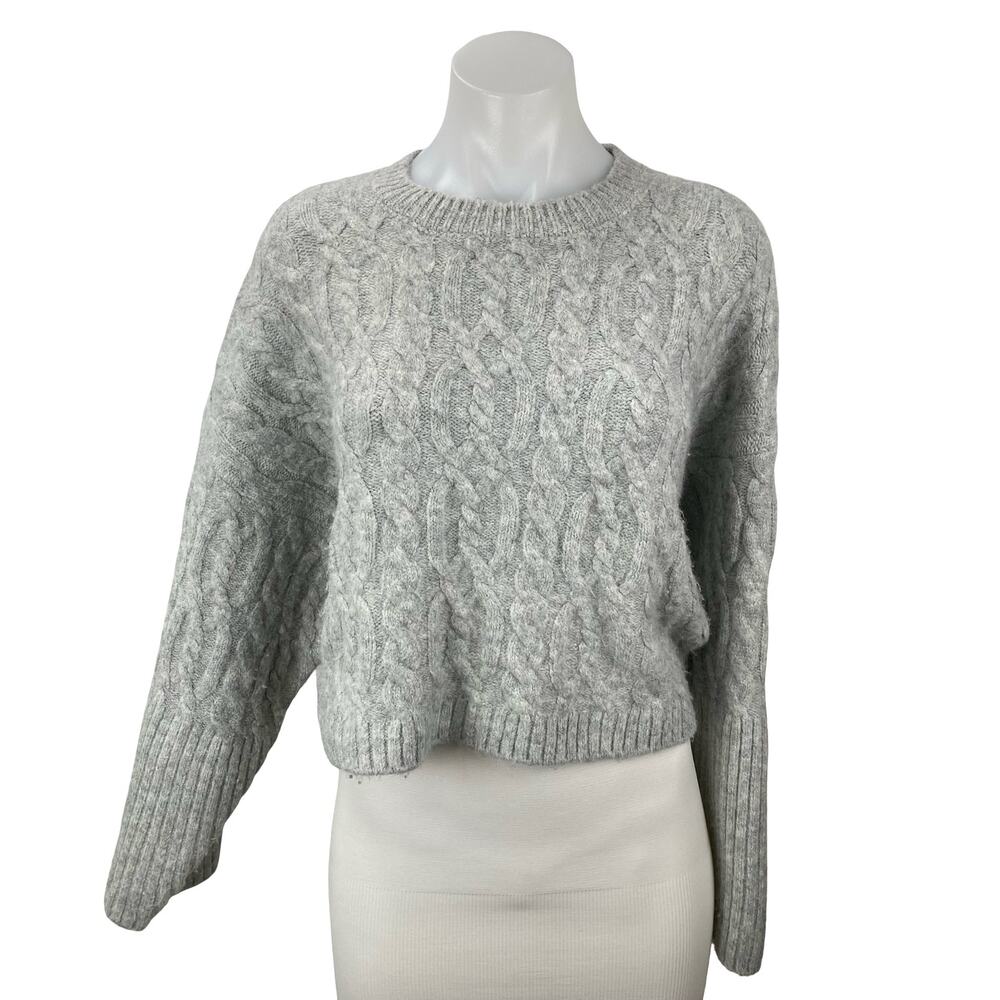 Topshop Womne's Gray Cable Knit Crew Neck Long Sleeve Sweatshirt Sweater Top 6